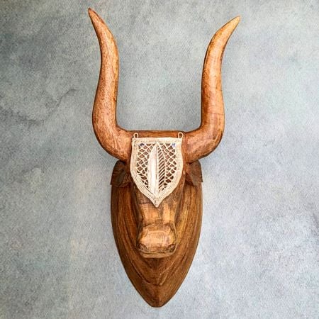 Handcrafted Wood Bull Head Wall Decor Sculpture